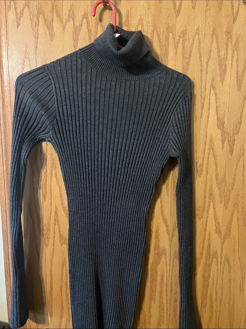 Express Ribbed Turtleneck Sweater Dress - Charcoal